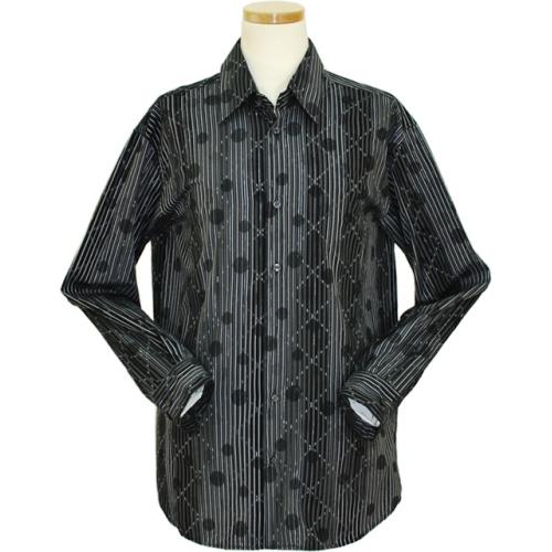Pronti Black / White Velour Long Sleeve Casual Shirt S1647